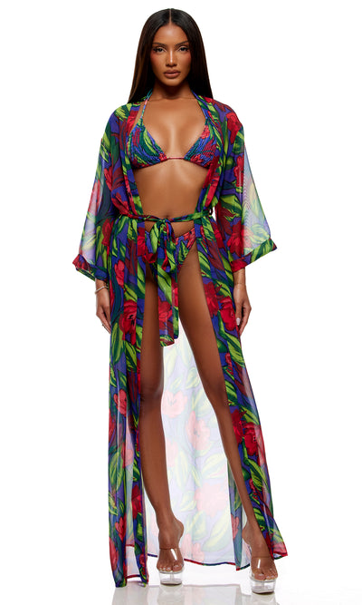 Jungle Print Chiffon Kimono in Tropical Multi