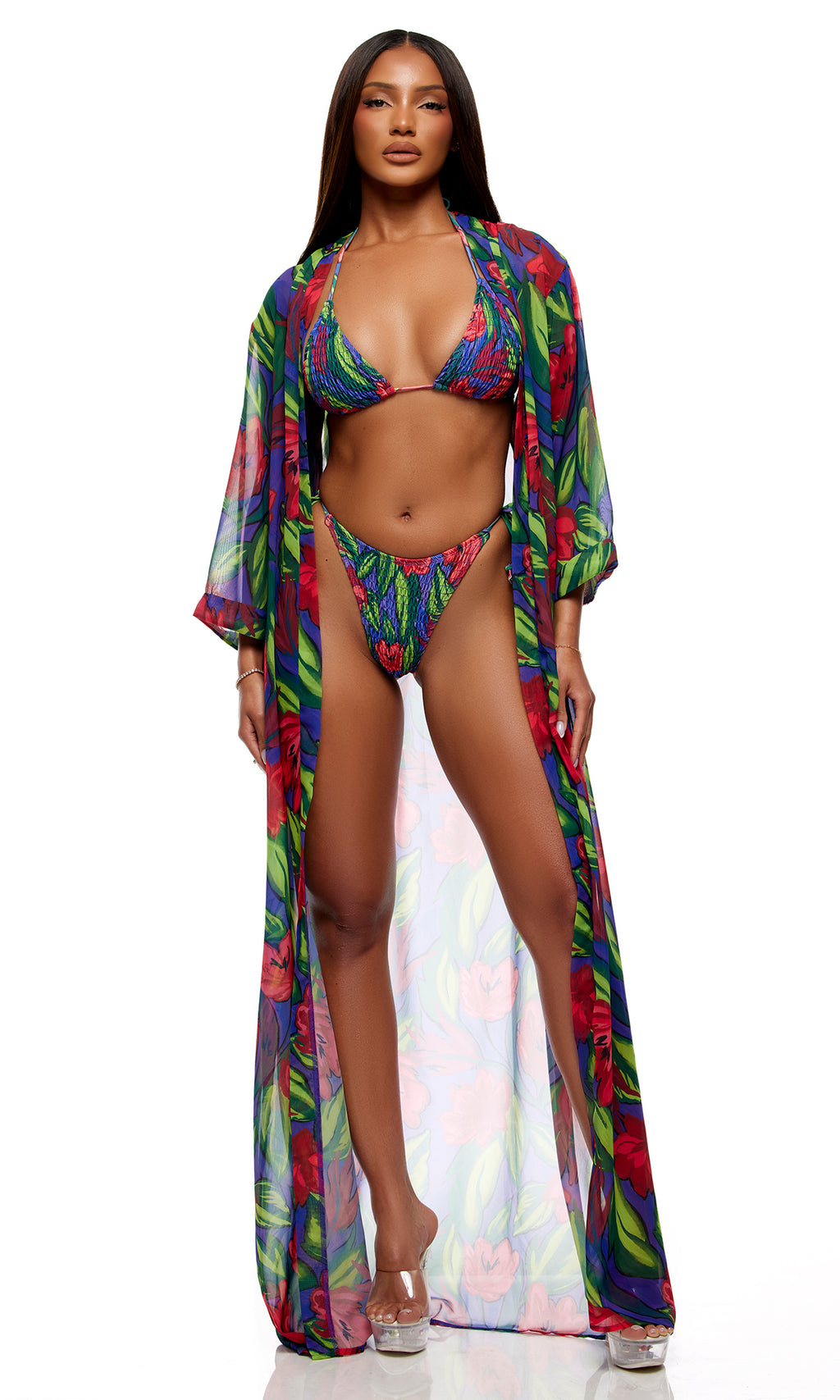 Jungle Print Chiffon Kimono in Tropical Multi