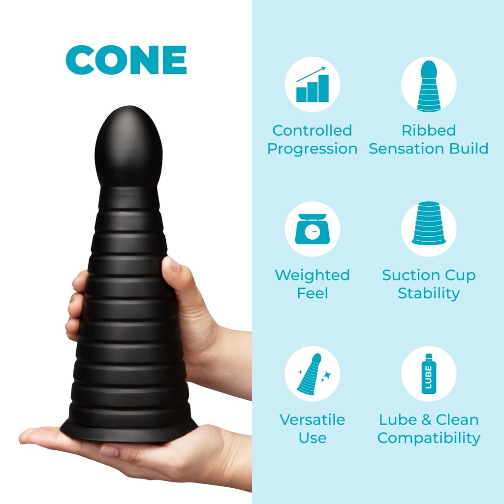 b-Vibe Cone 10 Inch Tapered & Ribbed XXL Dildo with Suction Cup