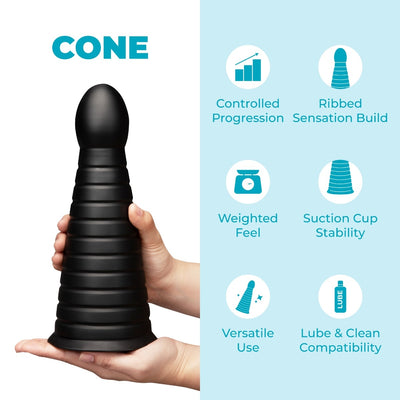 b-Vibe Cone 10 Inch Tapered & Ribbed XXL Dildo with Suction Cup