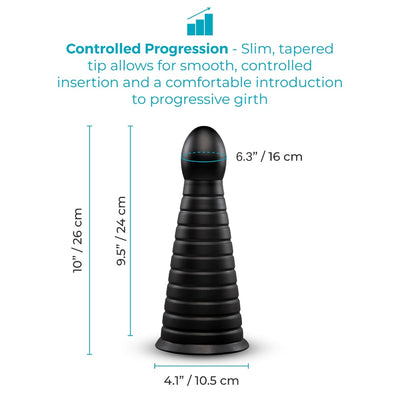 b-Vibe Cone 10 Inch Tapered & Ribbed XXL Dildo with Suction Cup