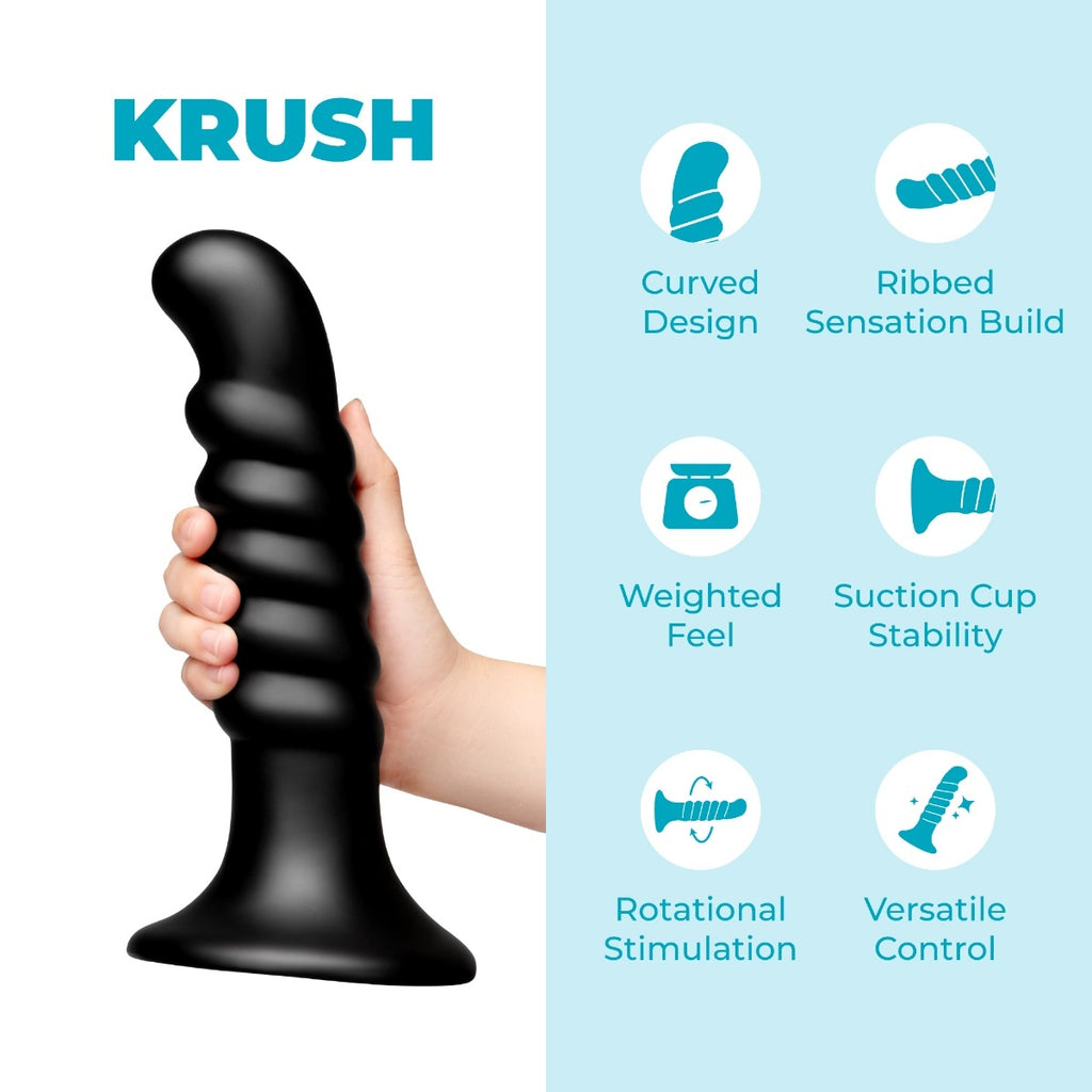 b-Vibe Krush 9.5 Inch Curved & Ribbed XXL Dildo with Suction Cup