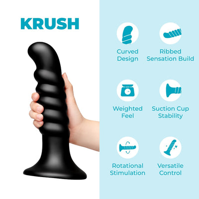 b-Vibe Krush 9.5 Inch Curved & Ribbed XXL Dildo with Suction Cup