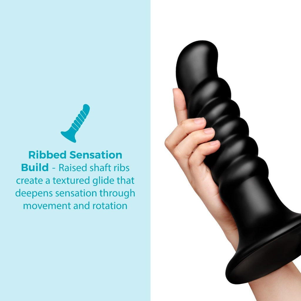 b-Vibe Krush 9.5 Inch Curved & Ribbed XXL Dildo with Suction Cup