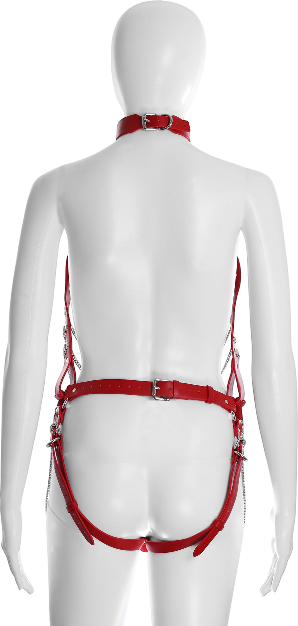 Full Body Harness with Silver Chains in Red PU Leather by Fetish Pleasure Play - One Size
