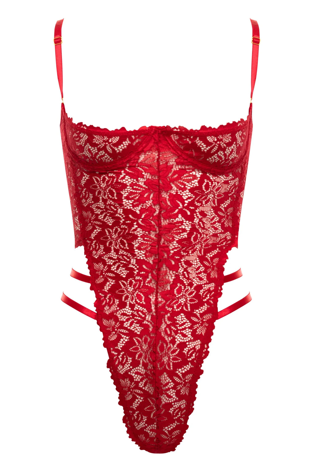 Open Cup Lace Teddy, Red