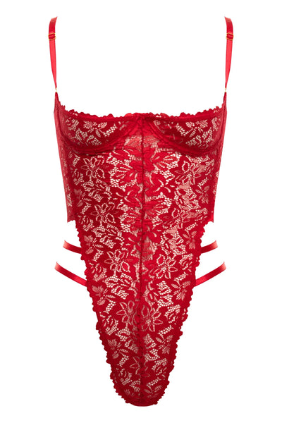 Open Cup Lace Teddy, Red