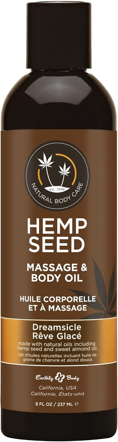 Earthly Body Hemp Seed Massage Oil, Dreamsicle, 8oz