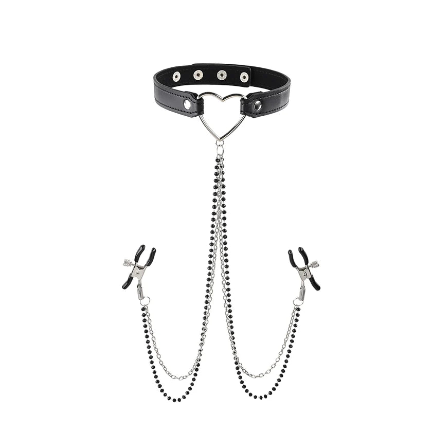 Amor Collar with Nipple Chains and Clamps by Sex & Mischief