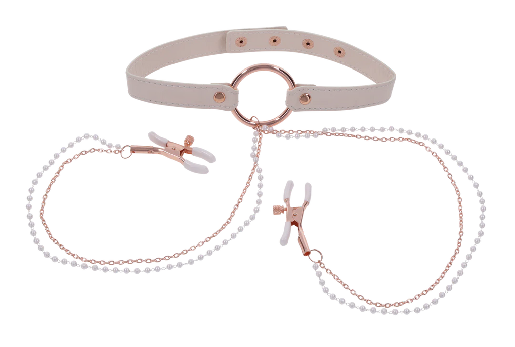 Peaches ‘n CreaMe Collar with Nipple Clamps by Sportsheets