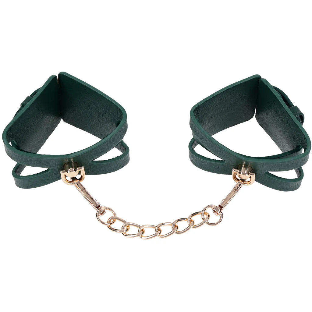 Sex & Mischief Indica Cutout Handcuffs in Emerald Green