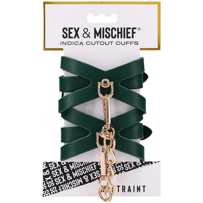 Sex & Mischief Indica Cutout Handcuffs in Emerald Green
