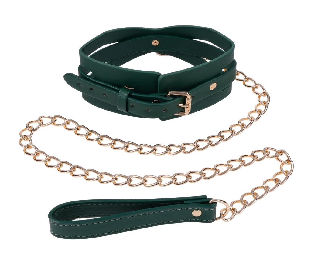 Sex & Mischief Indica Cutout Collar & Leash in Emerald Green