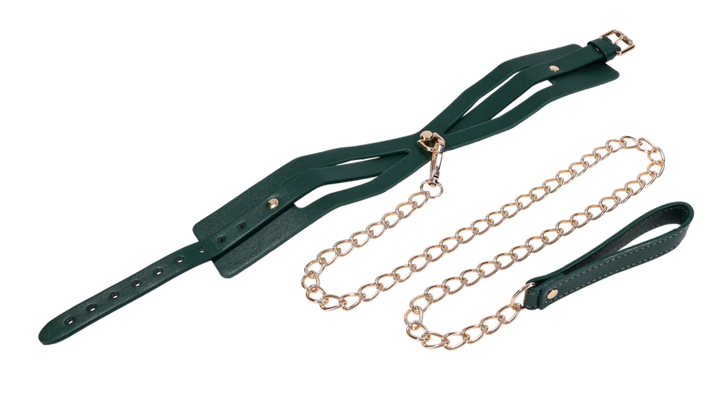 Sex & Mischief Indica Cutout Collar & Leash in Emerald Green
