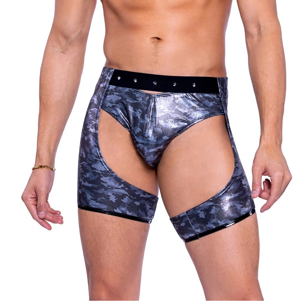 Metallic Print Chaps with Buckle Detail Black/Gray