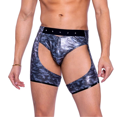 Metallic Print Chaps with Buckle Detail Black/Gray