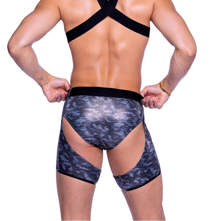 Metallic Print Chaps with Buckle Detail Black/Gray