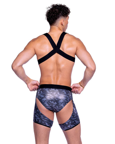 Metallic Print Chaps with Buckle Detail Black/Gray