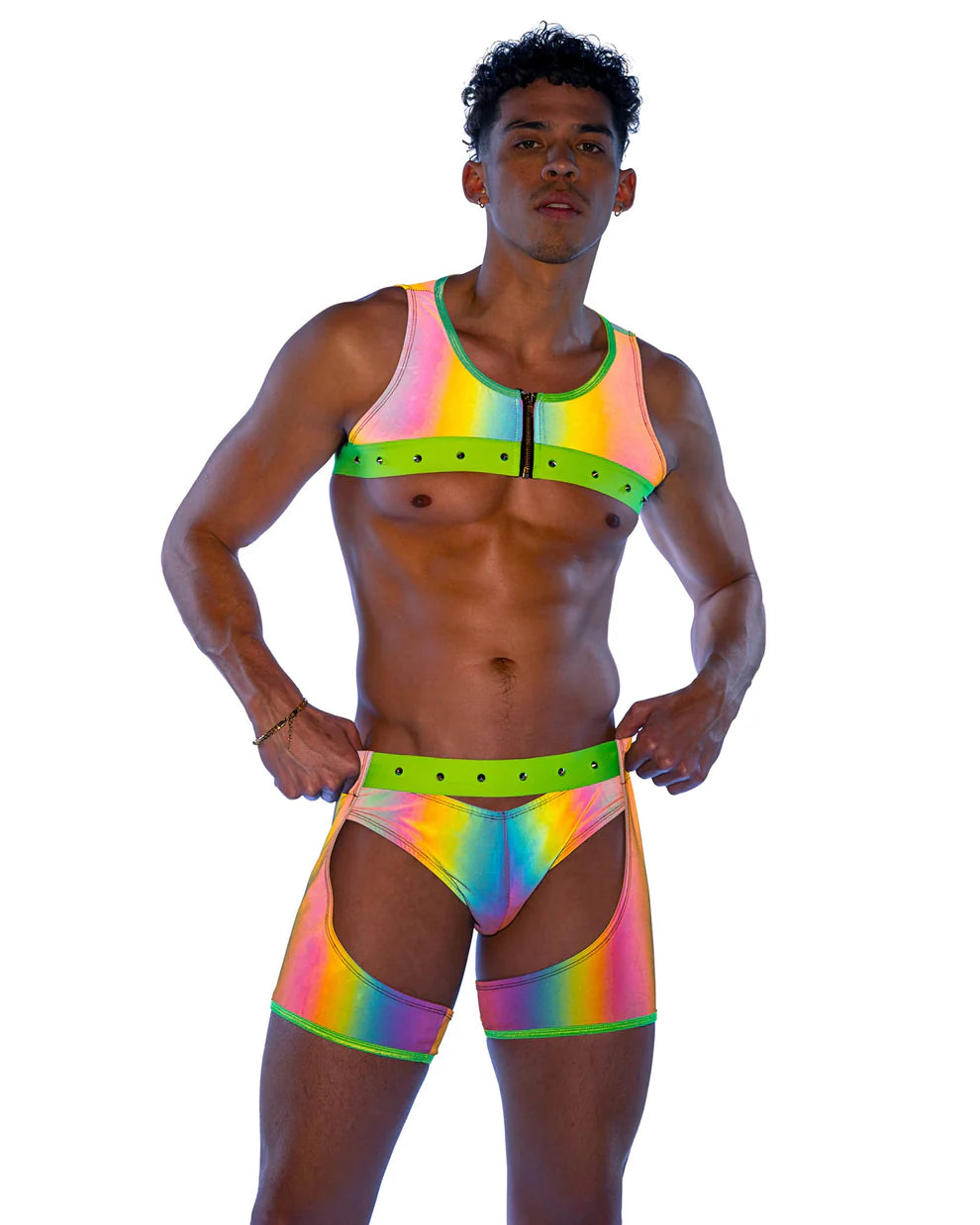 Neon Reflective Chaps with Studs Lime