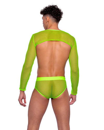 Neon Fishnet Zip-Up Brief in Lime Green