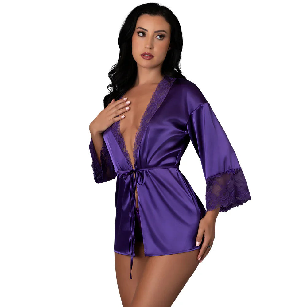 Satin Petals Robe, Purple, One Size