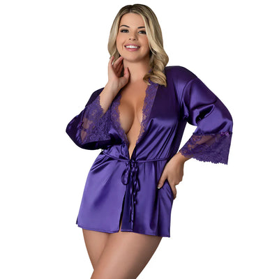 Satin Petals Robe, Purple, 2XL