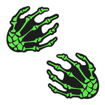Zombie UV Reactive Boney Hands Nipple Pasties, Neon Green, One Size