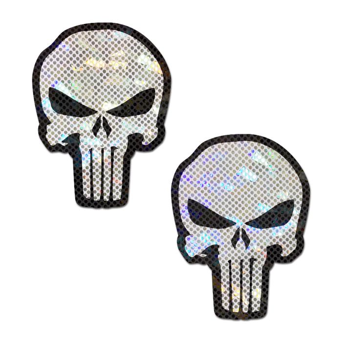 Punisher: Glittering Skull Nipple Pasties, White/Black, One Size