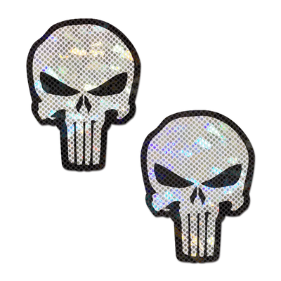 Punisher: Glittering Skull Nipple Pasties, White/Black, One Size