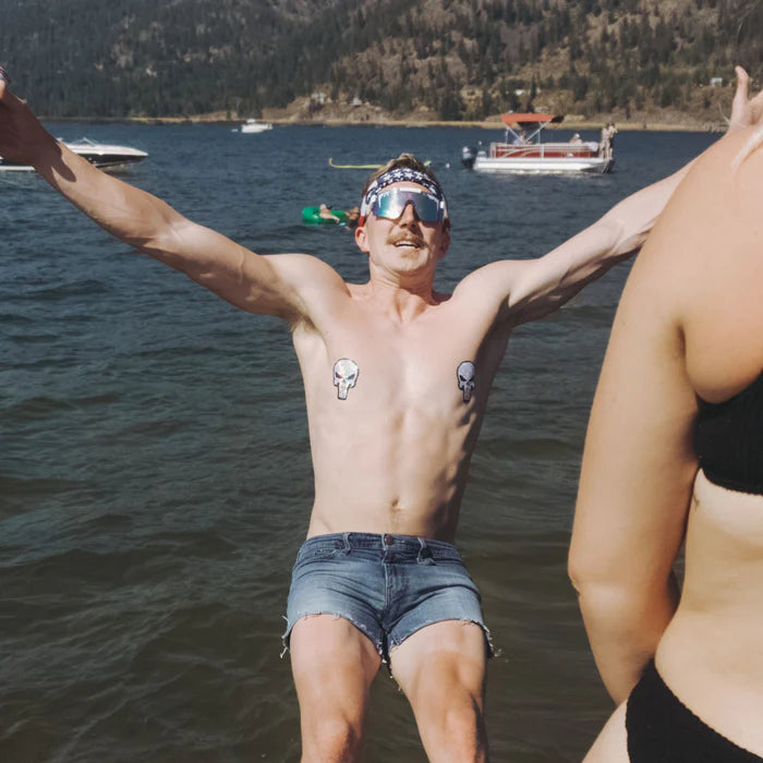 Punisher: Glittering Skull Nipple Pasties, White/Black, One Size