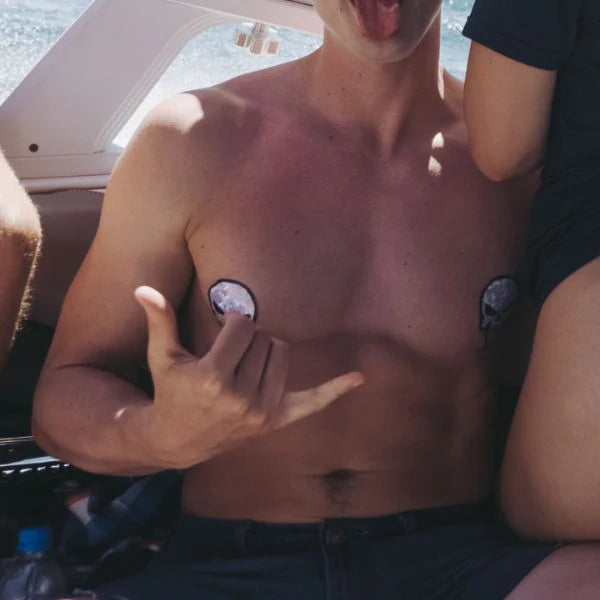 Punisher: Glittering Skull Nipple Pasties, White/Black, One Size