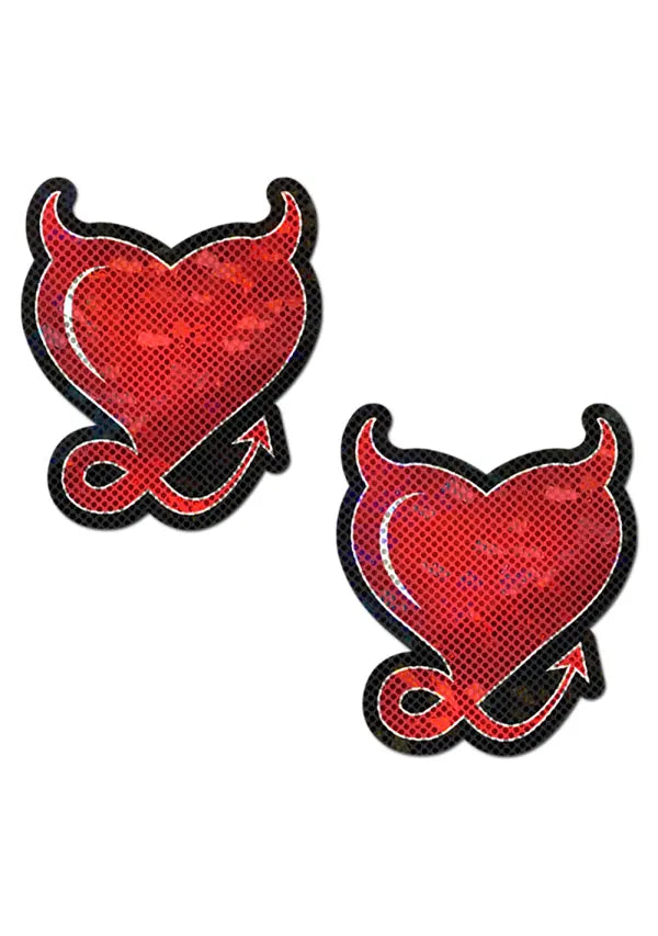 Devil Hearts Nipple Pasties, Red, One Size