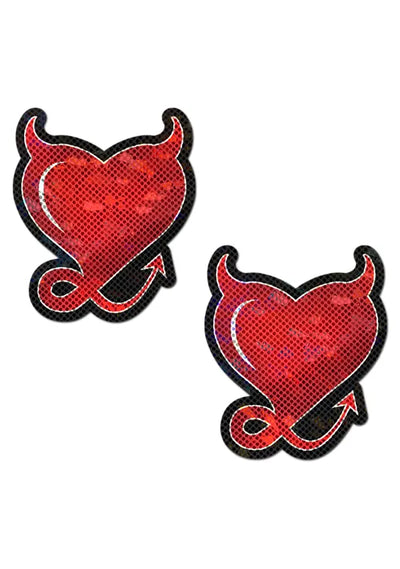 Devil Hearts Nipple Pasties, Red, One Size