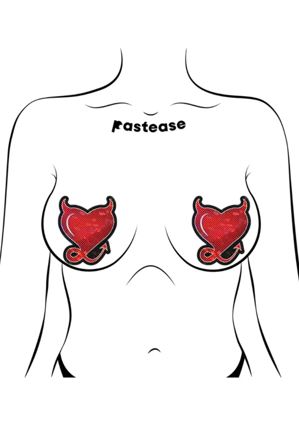 Devil Hearts Nipple Pasties, Red, One Size