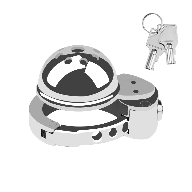 Silver Helmet Adjustable Flat Pack Chastity Cage by Metal Pleasure Play