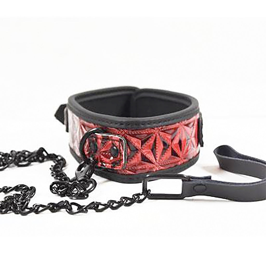 Fetish Pleasure Play Passionate Red/Black Collar w/Leash