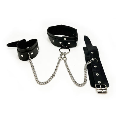 BONDAGE COLLAR WITH WRIST RESTRAINTS - Black