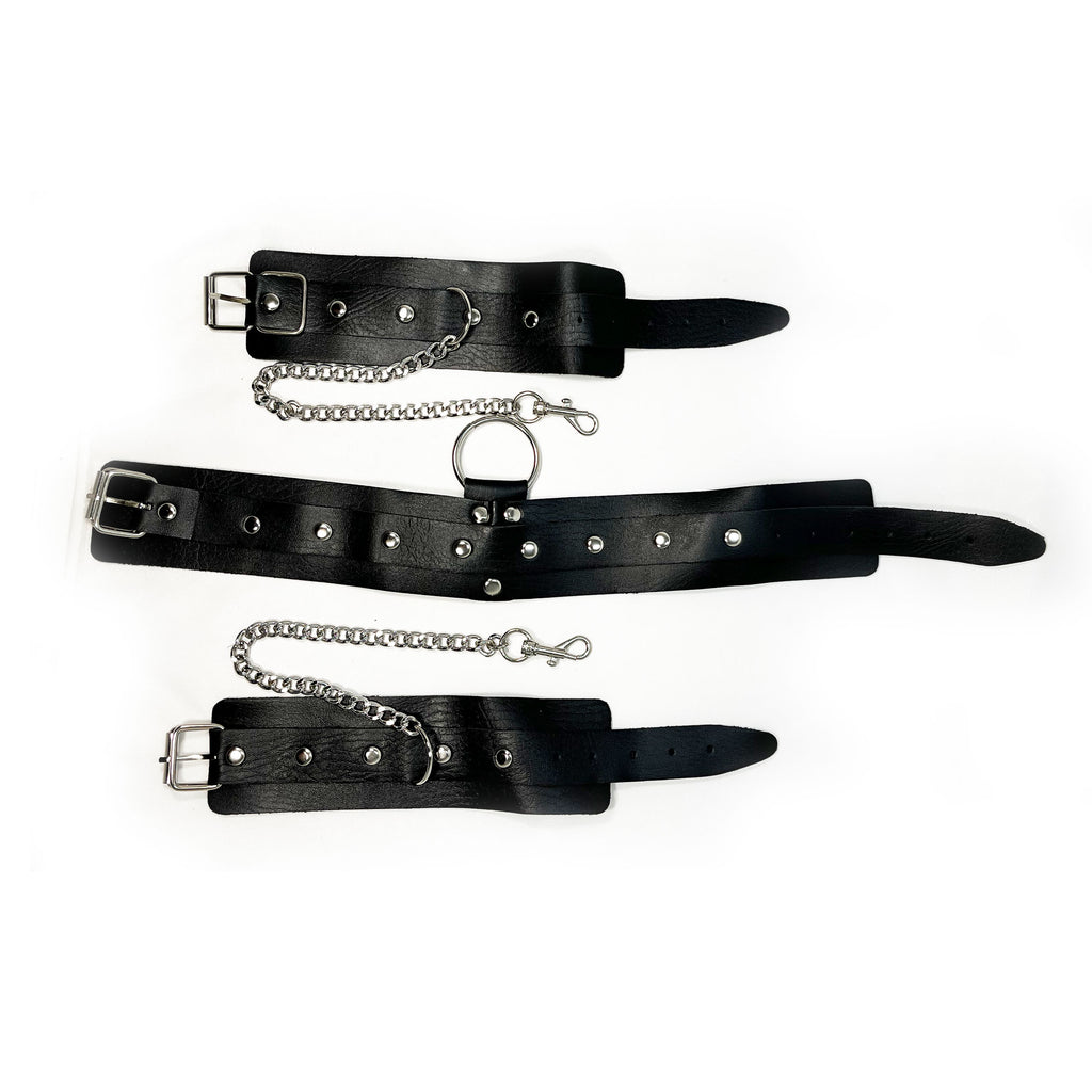 BONDAGE COLLAR WITH WRIST RESTRAINTS - Black