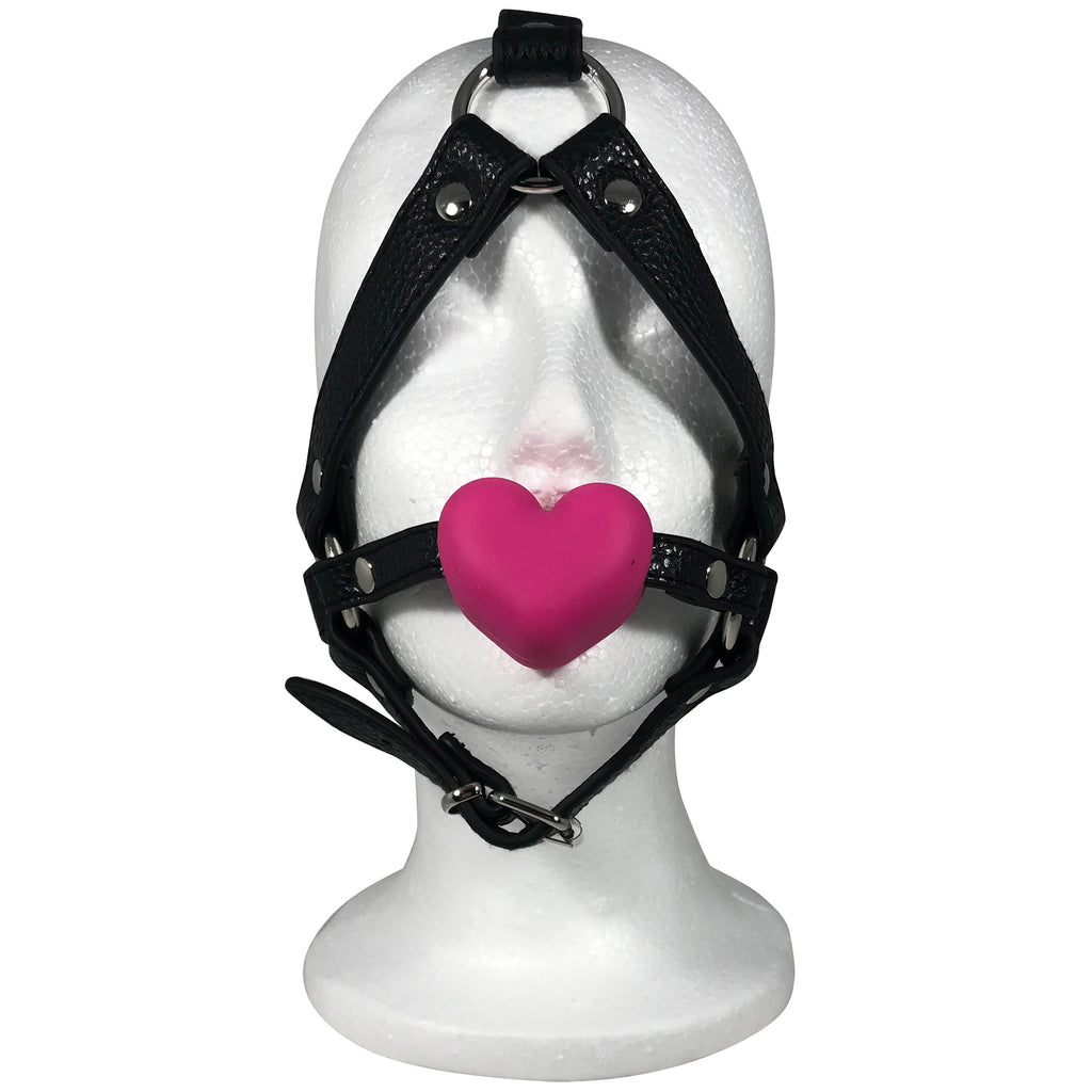 Fetish Pleasure Play Full Head Harness w/Heart Ball Gag