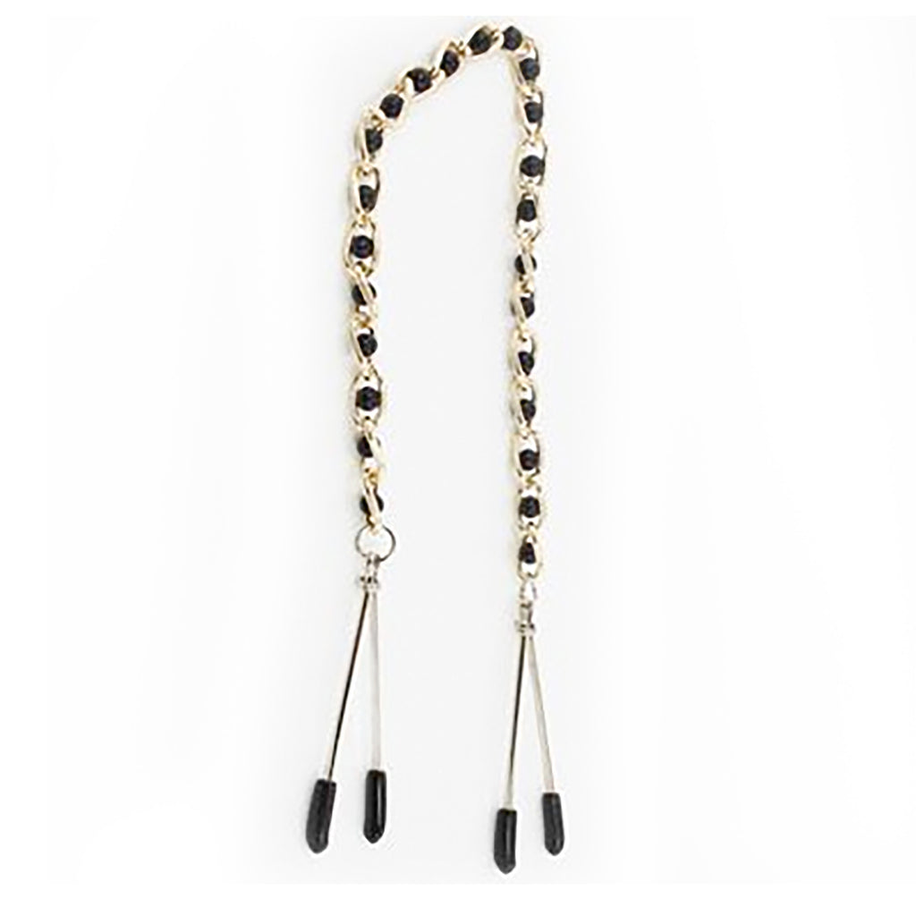 Fetish Pleasure Play Tweezer Nipple Clamps w/Chain and Black Pearls