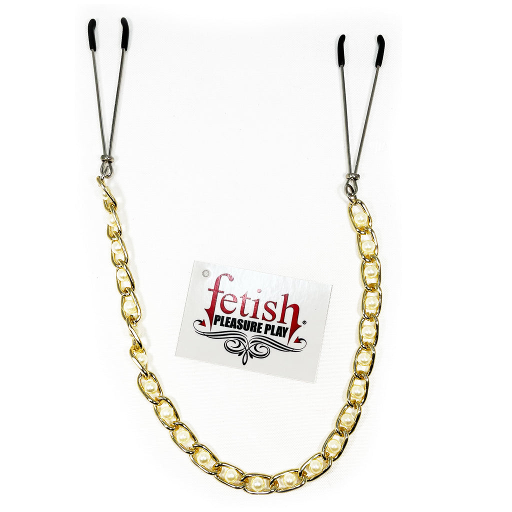 Fetish Pleasure Play Tweezer Nipple Clamps w/Gold Chain