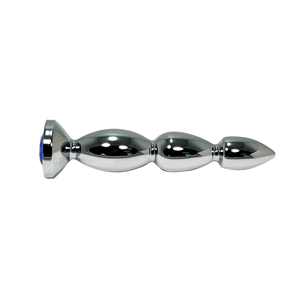 METAL PLEASURE PLAY TAPERED CURVE ANAL PLUG WITH BLUE JEWEL METAL PLEASURE PLAY TAPERED CURVE ANAL PLUG WITH BLUE JEWEL