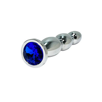 METAL PLEASURE PLAY TAPERED CURVE ANAL PLUG WITH BLUE JEWEL