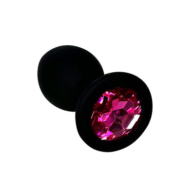 FETISH PLEASURE PLAY SILICONE BLACK ANAL PLUG WITH PINK JEWELED BASE - Small