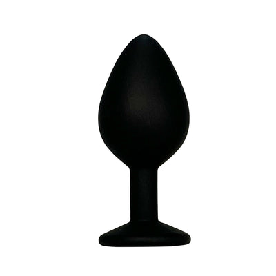 FETISH PLEASURE PLAY SILICONE BLACK ANAL PLUG WITH BLACK JEWELED BASE - Medium
