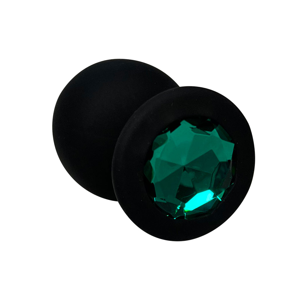 FETISH PLEASURE PLAY SILICONE BLACK ANAL PLUG WITH GREEN JEWELED BASE FETISH PLEASURE PLAY SILICONE BLACK ANAL PLUG WITH GREEN JEWELED BASE