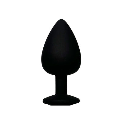 FETISH PLEASURE PLAY SILICONE BLACK ANAL PLUG WITH GREEN JEWELED BASE - Large