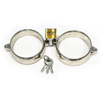 BONDAGE METAL SHACKLE LOCKABLE MALE WRIST RESTRAINTS FOR FETISH KINK PLAY - Small