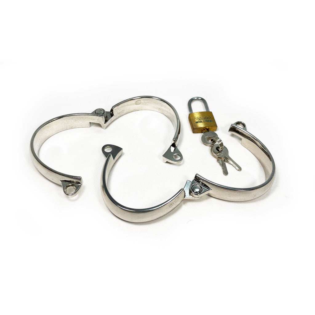 BONDAGE METAL SHACKLE LOCKABLE MALE WRIST RESTRAINTS FOR FETISH KINK PLAY - Small