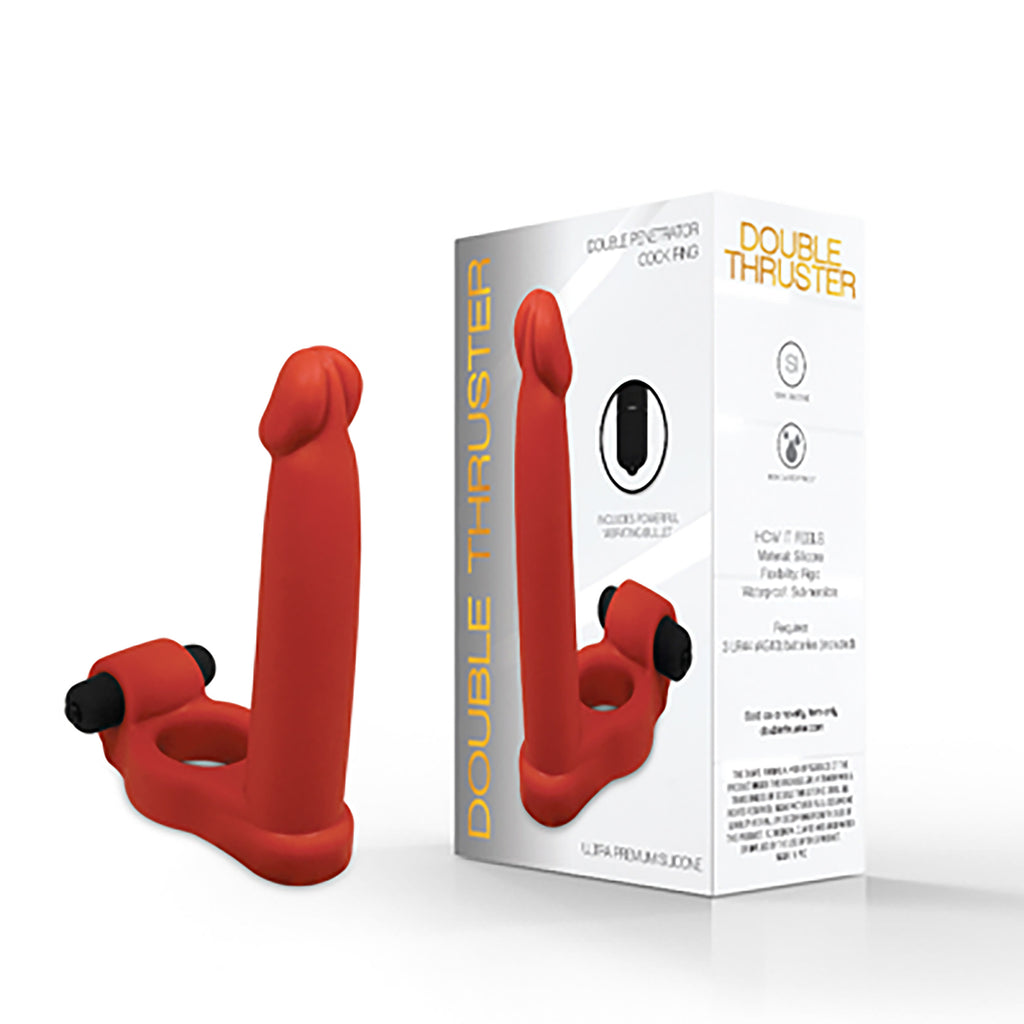 Get the Double Thruster Red Double Penetrator Cock Ring Only at Castle Megastore Get the Double Thruster Red Double Penetrator Cock Ring Only at Castle Megastore